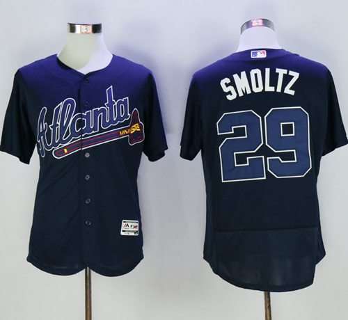 Braves #29 John Smoltz Navy Blue Flexbase Authentic Collection Stitched MLB Jersey